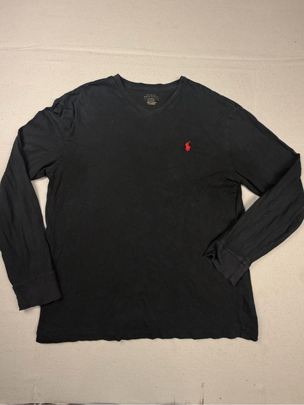Polo by Ralph Lauren Black Long Sleeve V-Neck Shirt with Red Pony